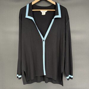 Vintage Misook Women's Professional Cardigan 1X Black with Blue Trim Officewear